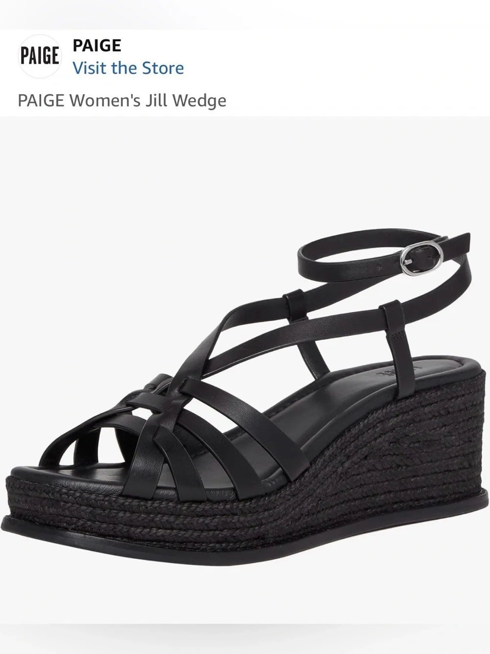 PAIGE Black Strappy Espadrille Jill Wedge Sandal with Ankle Strap